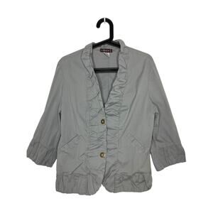 XCVI Womens XL Jacket Grey Snap Closure Ruffle V-neck Lightweight Blazer Cotton